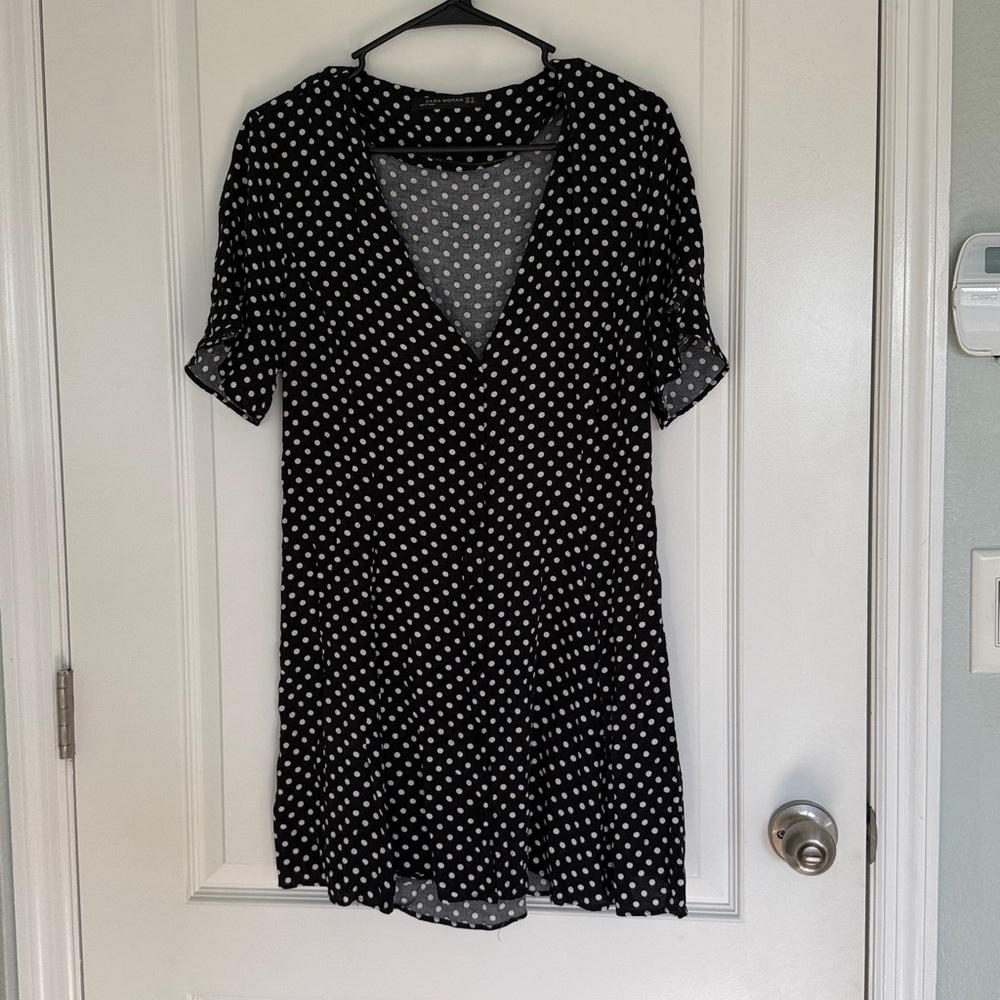 ZARA Black White Polka Dot Dress XL Fits Like Large - Picture 2 of 11